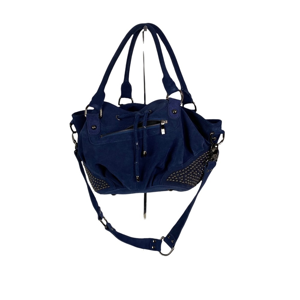 Tarah Smith Handbag Purse Tote Suede Studded Detail Blue - Picture 2 of 11
